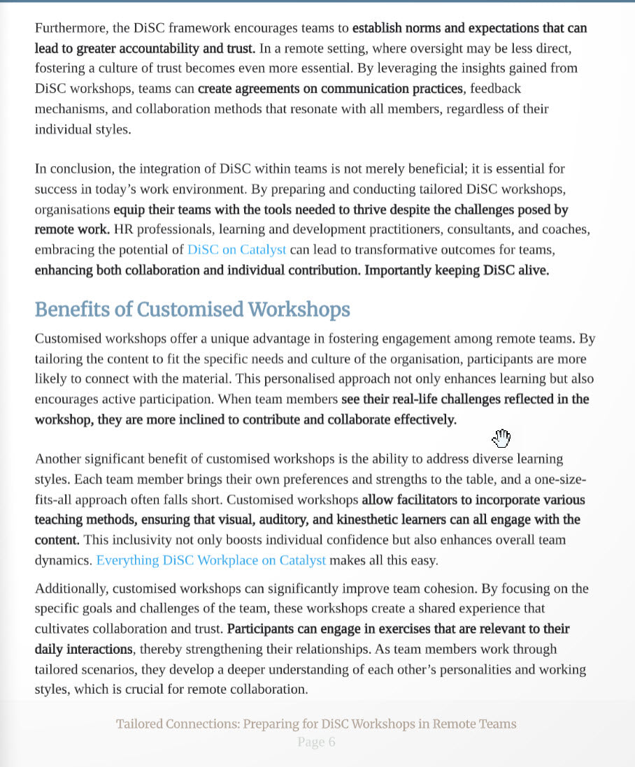 The page contains outlining a Disc workshop and how to customise in the preparation stage